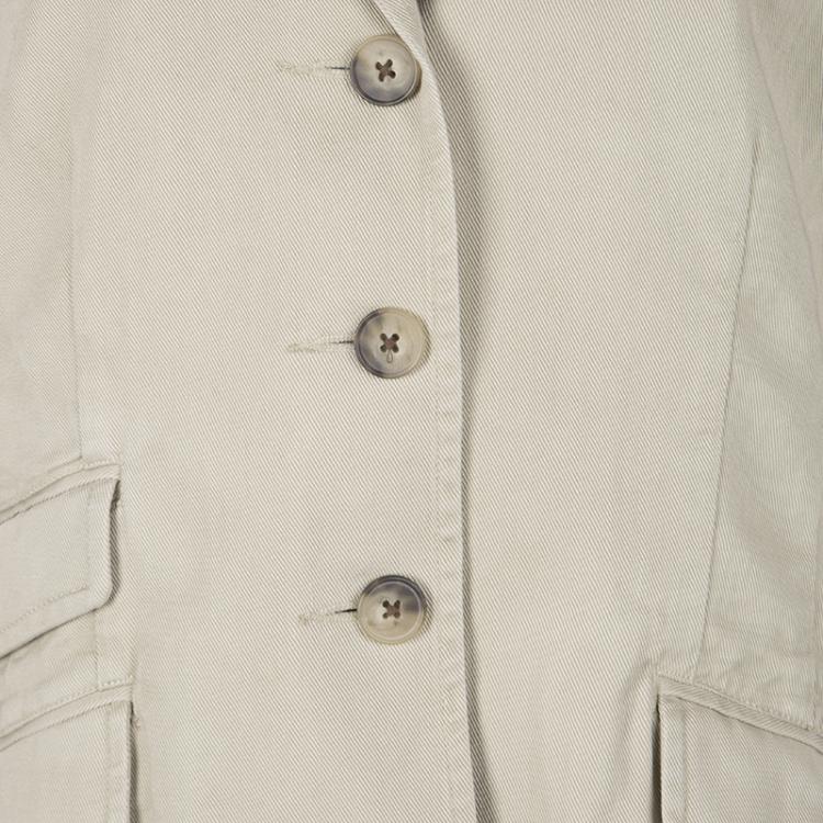 Pre Owned Ralph Lauren Beige Cotton Leather Trim Button Front Jacket L