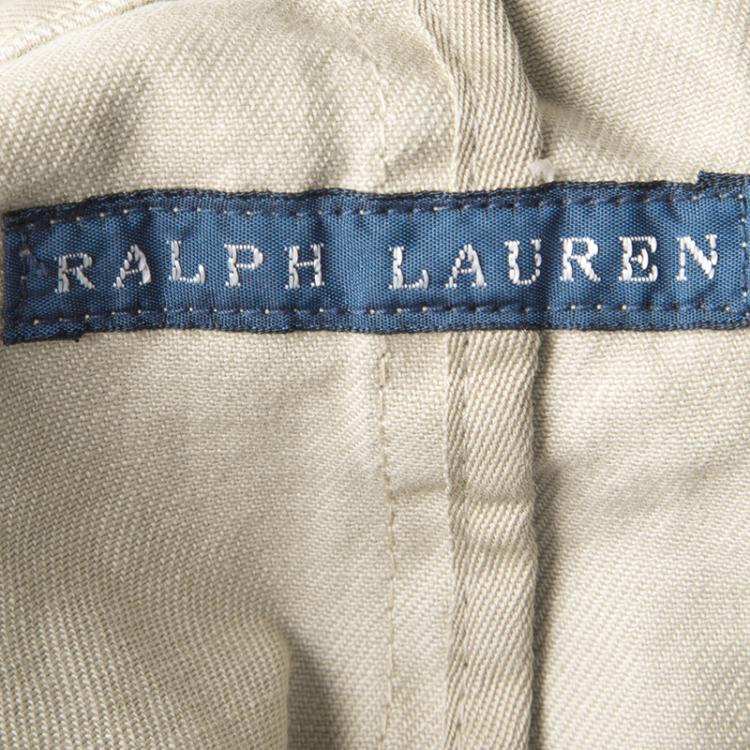 Pre Owned Ralph Lauren Beige Cotton Leather Trim Button Front Jacket L