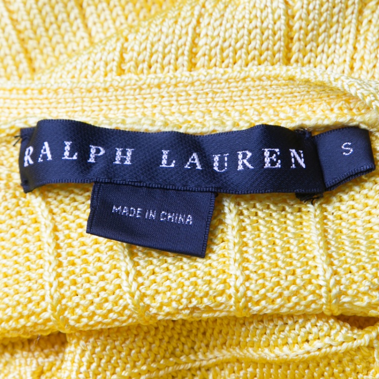 Pre Owned Ralph Lauren Yellow Silk Cable Knit Cardigan S