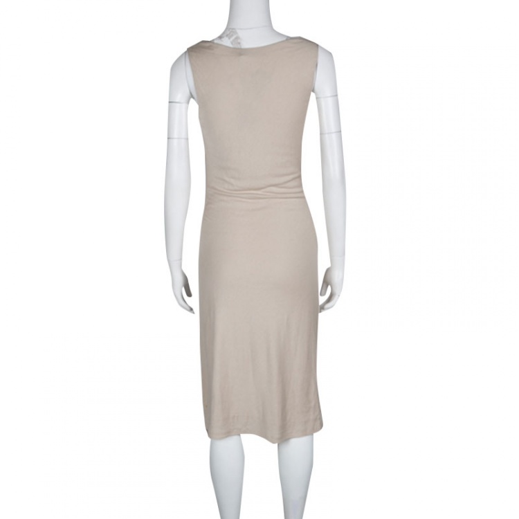 Pre Owned Ralph Lauren Beige Draped Sleeveless Ravenna Dress S