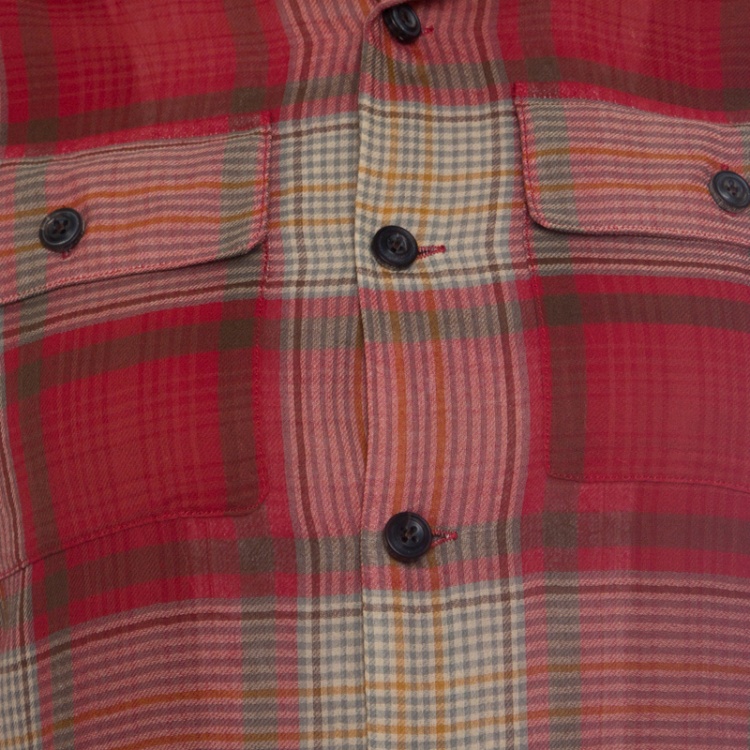 مملوكة مسبقًا Ralph Lauren Red Cotton Plaid Long Sleeve Shirt Dress S