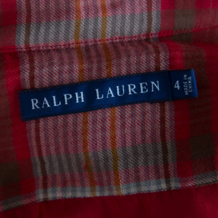 مملوكة مسبقًا Ralph Lauren Red Cotton Plaid Long Sleeve Shirt Dress S