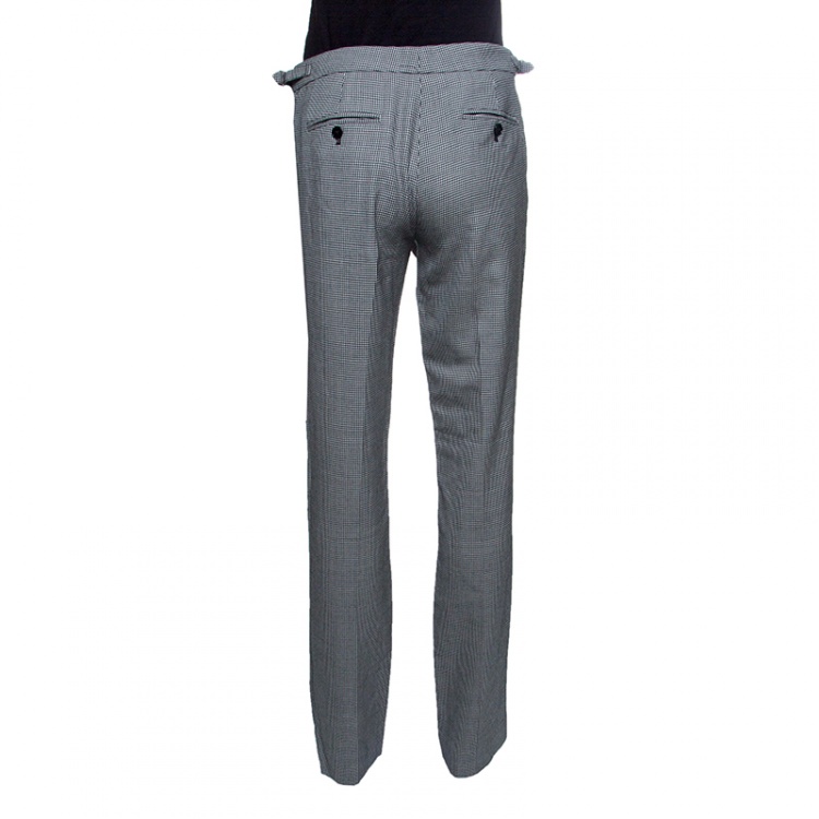 Pre Owned Ralph Lauren Monochrome Houndstooth Pattern Straight Fit Wool Pants S