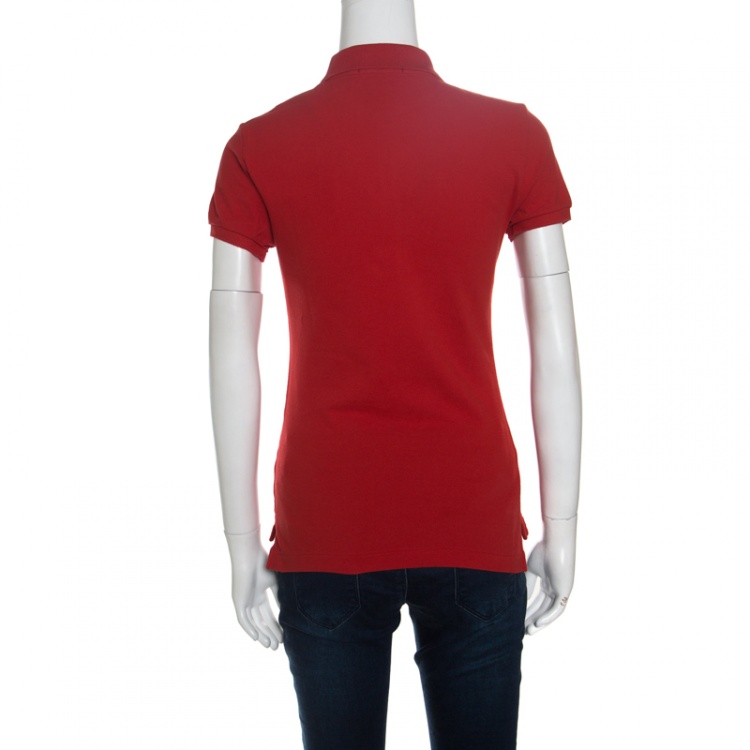 Pre Owned Ralph Lauren Red Logo Embroidered Skinny Fit Polo T-Shirt S 