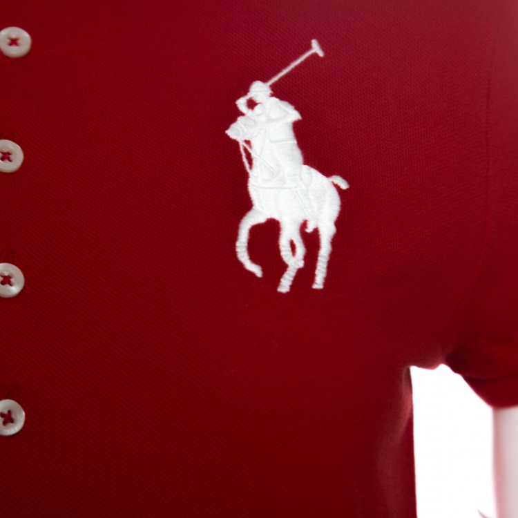 Pre Owned Ralph Lauren Red Logo Embroidered Skinny Fit Polo T-Shirt S 