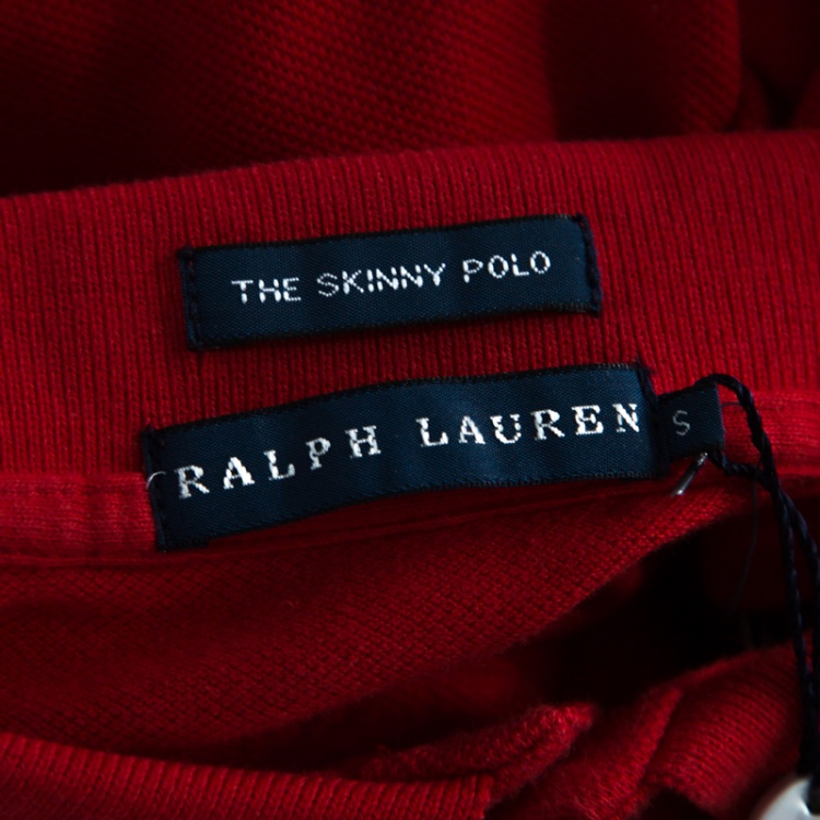 Pre Owned Ralph Lauren Red Logo Embroidered Skinny Fit Polo T-Shirt S 