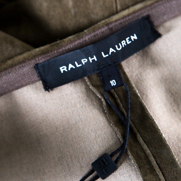 Pre Owned Ralph Lauren Khaki Stretch Suede Skinny Jamie Pants L