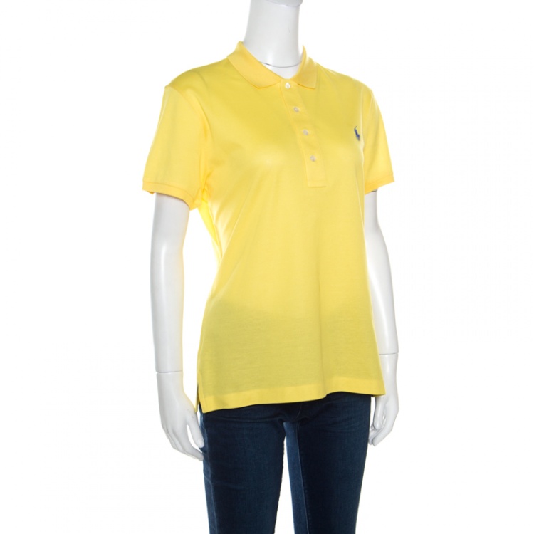مملوكة مسبقًا Ralph Lauren Yellow Honeycomb Knit Short Sleeve Polo T-Shirt XL