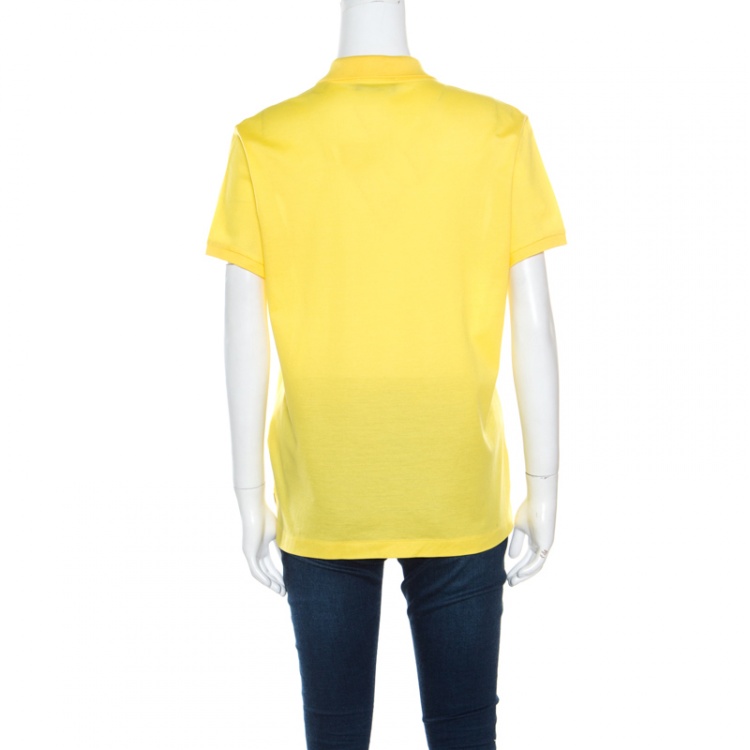 مملوكة مسبقًا Ralph Lauren Yellow Honeycomb Knit Short Sleeve Polo T-Shirt XL