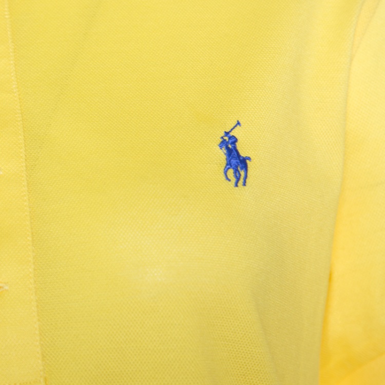 مملوكة مسبقًا Ralph Lauren Yellow Honeycomb Knit Short Sleeve Polo T-Shirt XL