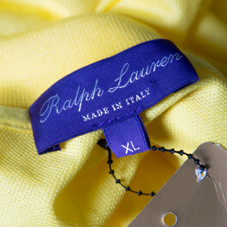 مملوكة مسبقًا Ralph Lauren Yellow Honeycomb Knit Short Sleeve Polo T-Shirt XL