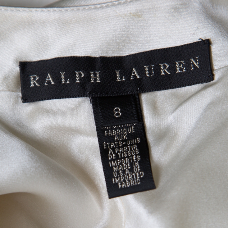 Pre Owned Ralph Lauren Off White Silk Satin Cutout Back Detail Sleeveless Gown M