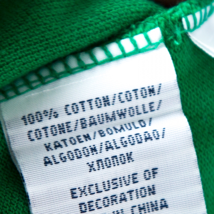 Pre Owned Ralph Lauren Green and White Striped Honeycomb Knit Logo Embroidered Polo T-Shirt S