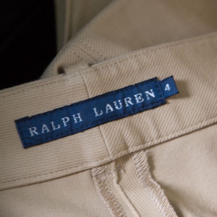 Pre Owned Ralph Lauren Beige Cotton Suede Patch Detail Tailored Pants S