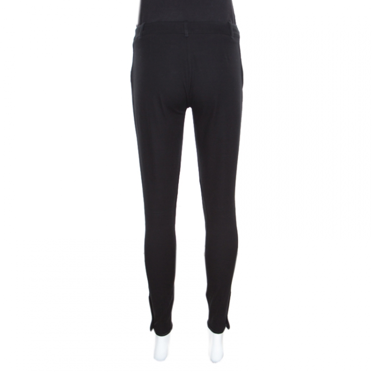 Pre Owned Ralph Lauren Black Cotton Suede Patch Detail Tailored Pants S
