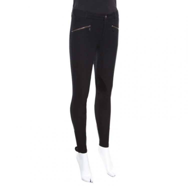 Pre Owned Ralph Lauren Black Cotton Suede Patch Detail Tailored Pants S
