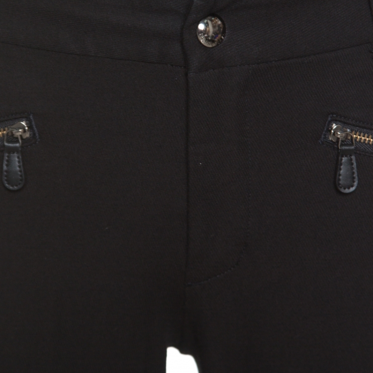 Pre Owned Ralph Lauren Black Cotton Suede Patch Detail Tailored Pants S
