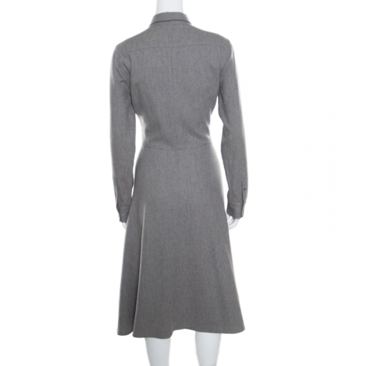 Pre Owned Ralph Lauren Grey Wool and Cashmere Long Sleeve Shirt Dress M