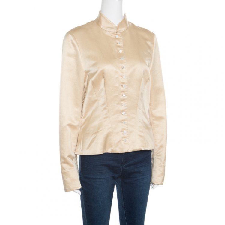 Pre Owned Ralph Lauren Beige Cotton and Silk Tailored Jacket L