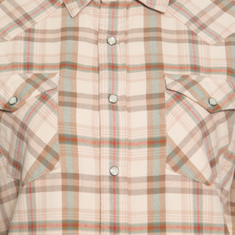 Pre Owned Ralph Lauren Beige Checked Cotton Knit Long Sleeve Slim Fit Shirt L