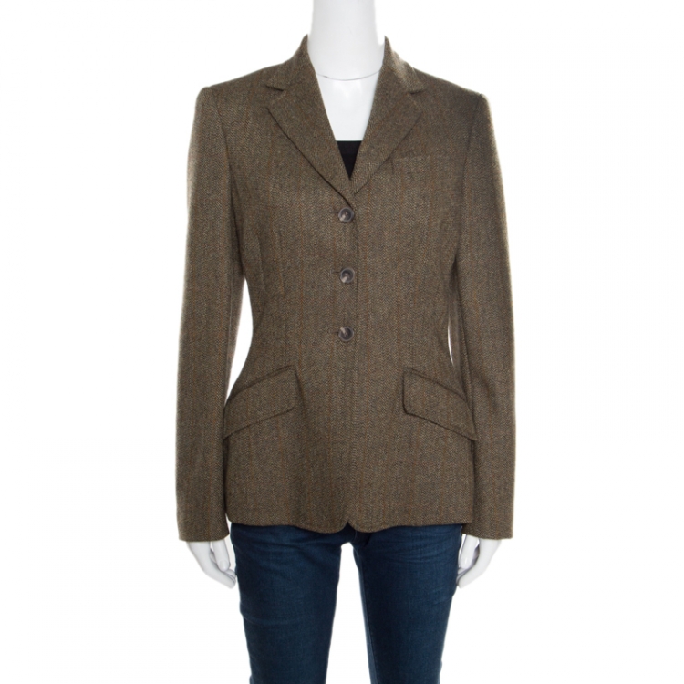 Ralph Lauren Olive Green Herringbone Patterned Wool Custom Fit Blazer M Ralph  Lauren | TLC