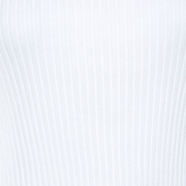 Pre Owned Ralph Lauren White Ribbed Knit Lace Sleeve Detail Fitted Top S