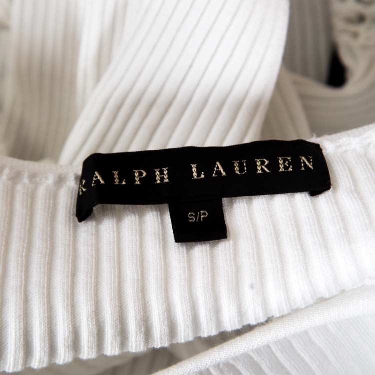 Pre Owned Ralph Lauren White Ribbed Knit Lace Sleeve Detail Fitted Top S