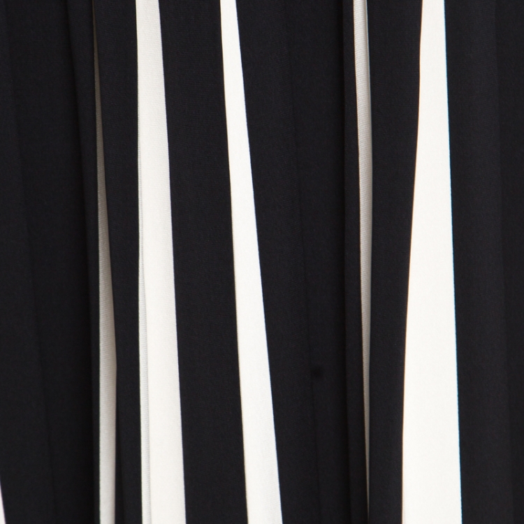 Pre Owned Ralph Lauren Collection Monochrome Striped Silk Pleated Strapless Dress M