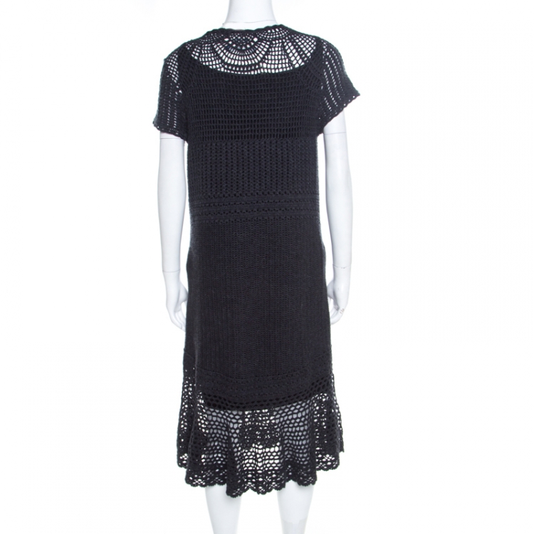 مملوكة مسبقًا Ralph Lauren Grey Crochet Hand Knit Cap Sleeve Dress XL