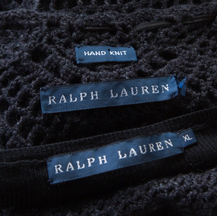 مملوكة مسبقًا Ralph Lauren Grey Crochet Hand Knit Cap Sleeve Dress XL