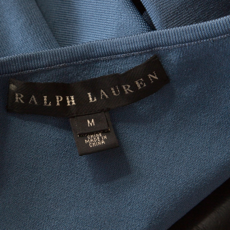 مملوكة مسبقًا Ralph Lauren Blue Stretch Jersey One Shoulder Leather Strap Detail Top M 