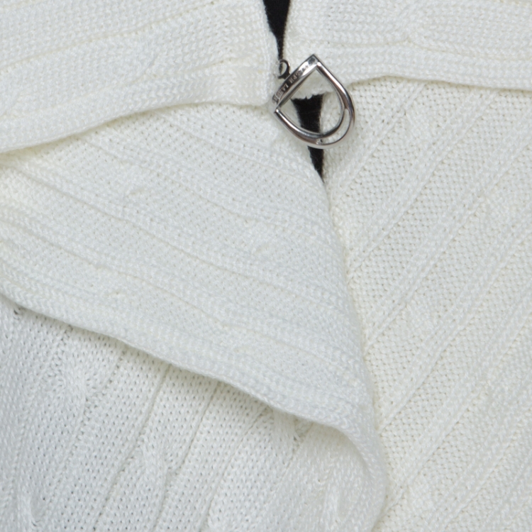 Pre Owned Ralph Lauren White Cable Knit Waterfall Lapel Open Front Cardigan M 