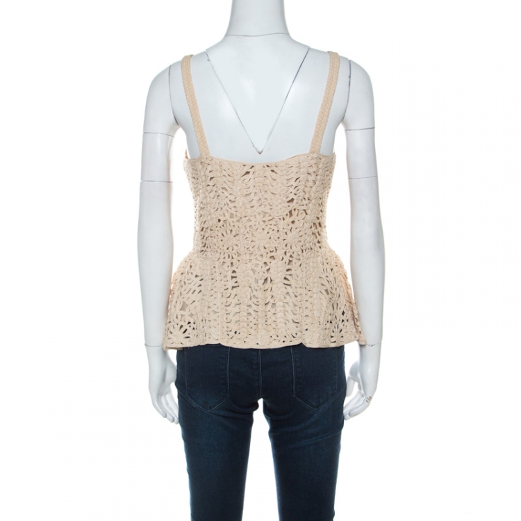 Pre Owned Ralph Lauren Cream Corded Lace Embroidered Sleeveless Top S