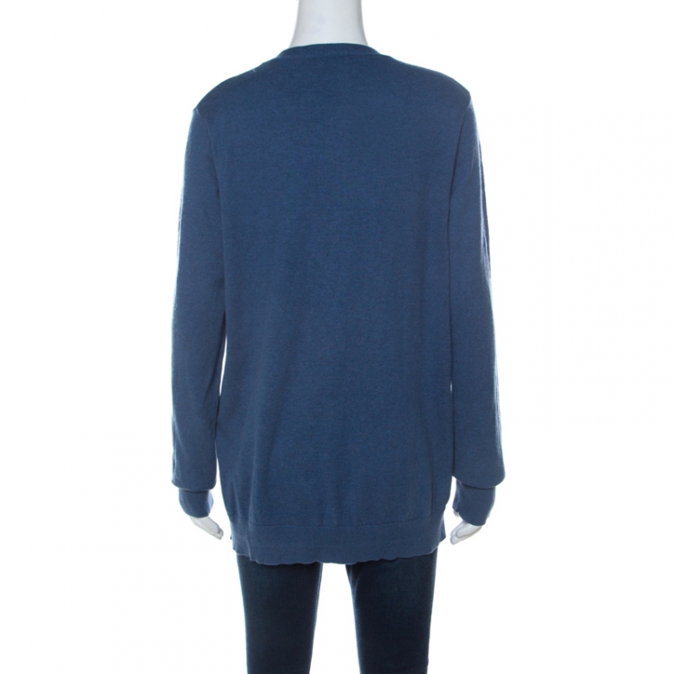 مملوكة مسبقًا Ralph Lauren Blue Cashmere Blend Boyfriend Fit Cardigan XL 