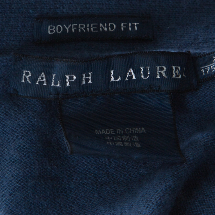 مملوكة مسبقًا Ralph Lauren Blue Cashmere Blend Boyfriend Fit Cardigan XL 