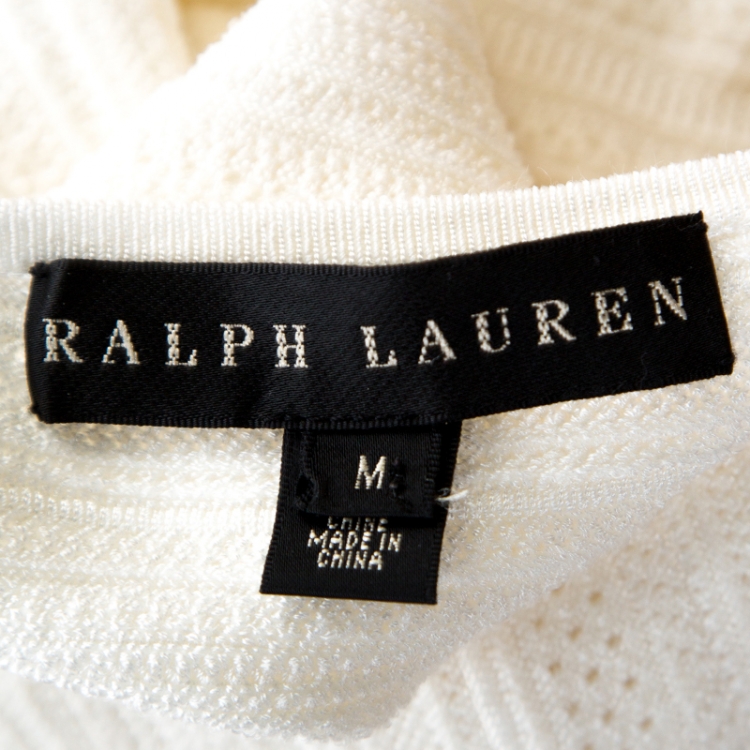 مملوكة مسبقًا Ralph Lauren White Textured Knit Open Front Cardigan M