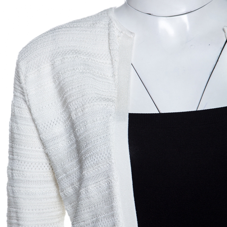مملوكة مسبقًا Ralph Lauren White Textured Knit Open Front Cardigan M