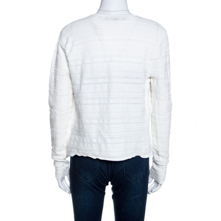 مملوكة مسبقًا Ralph Lauren White Textured Knit Open Front Cardigan M
