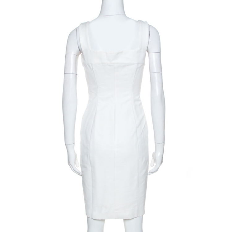 Pre Owned Ralph Lauren White Cotton Sleeveless Sheath Dress M