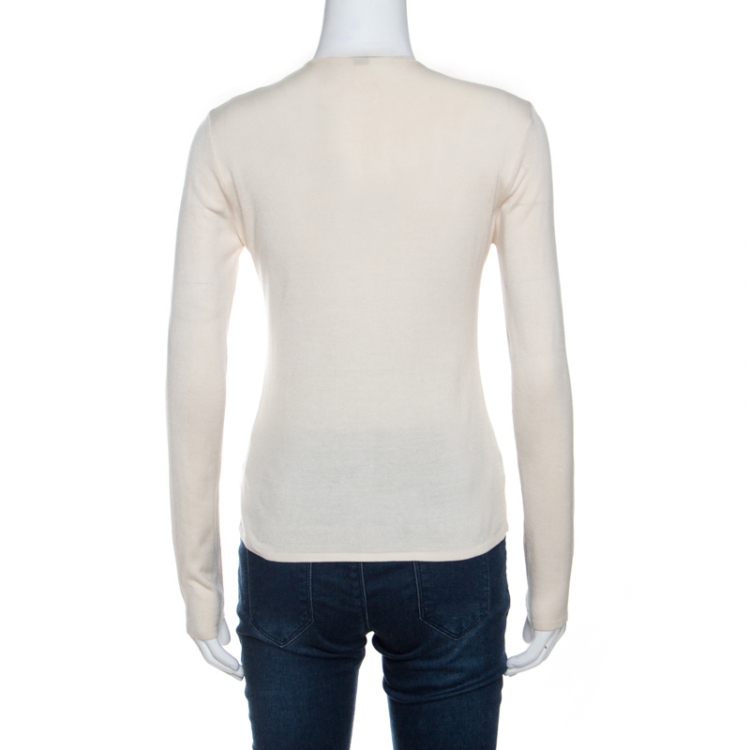 مملوكة مسبقًا Ralph Lauren Cream Silk Button Front Cardigan S 