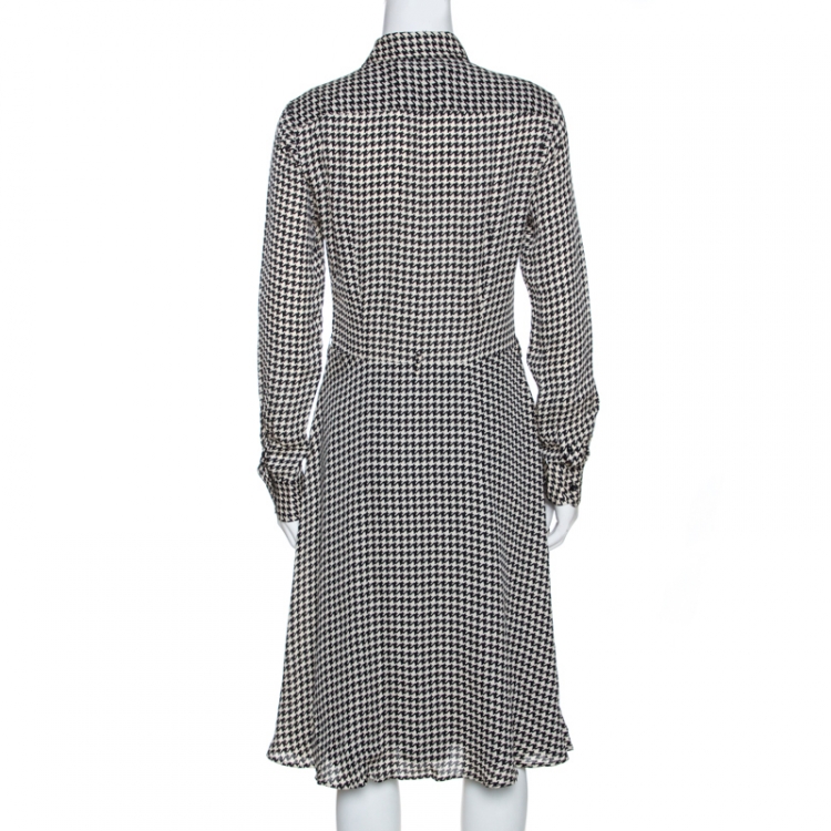 Pre Owned Ralph Lauren Monochrome Houndstooth Silk Austin Shirt Dress S