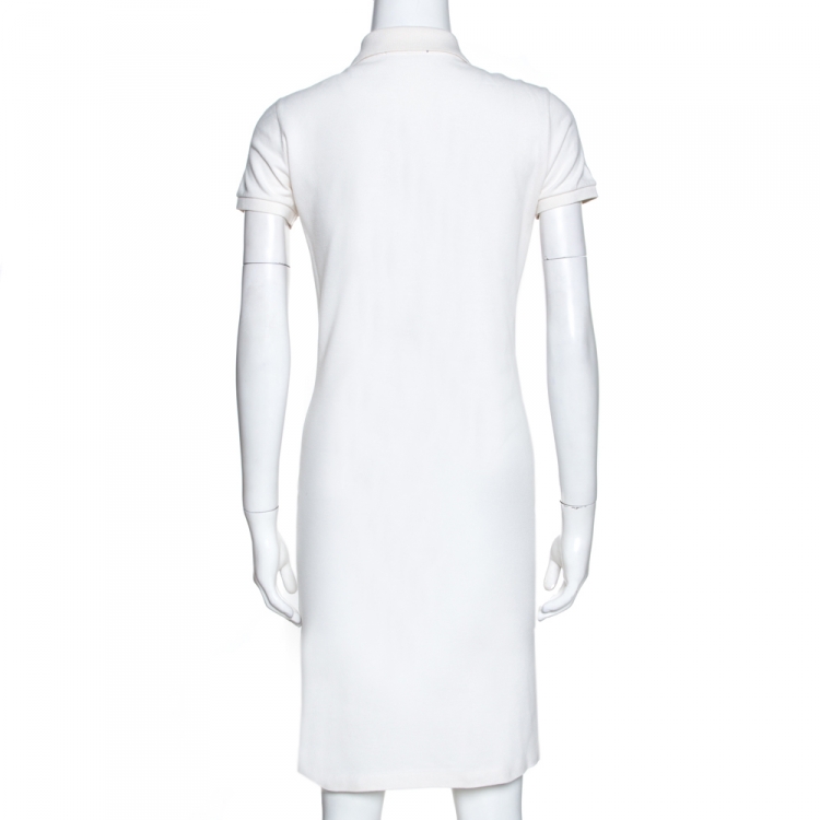 Pre Owned Ralph Lauren Off White Cotton Sequined Logo Polo Dress S