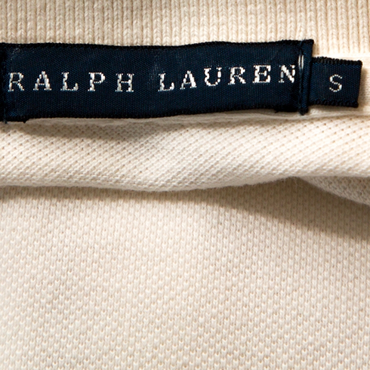 Pre Owned Ralph Lauren Off White Cotton Sequined Logo Polo Dress S