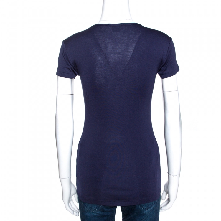 مملوكة مسبقًا Ralph Lauren Navy Blue Logo Print Cotton Fitted T-Shirt S
