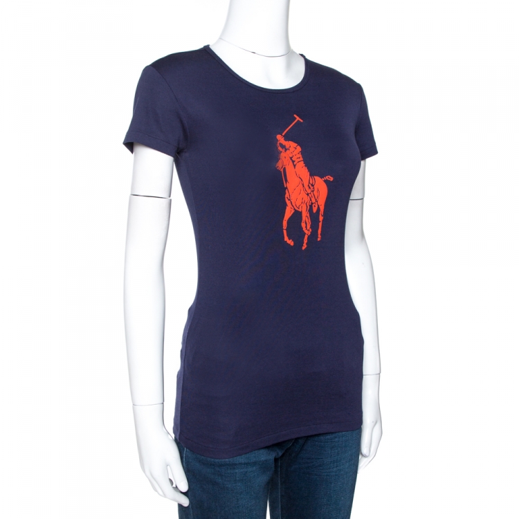 مملوكة مسبقًا Ralph Lauren Navy Blue Logo Print Cotton Fitted T-Shirt S