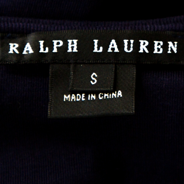 مملوكة مسبقًا Ralph Lauren Navy Blue Logo Print Cotton Fitted T-Shirt S