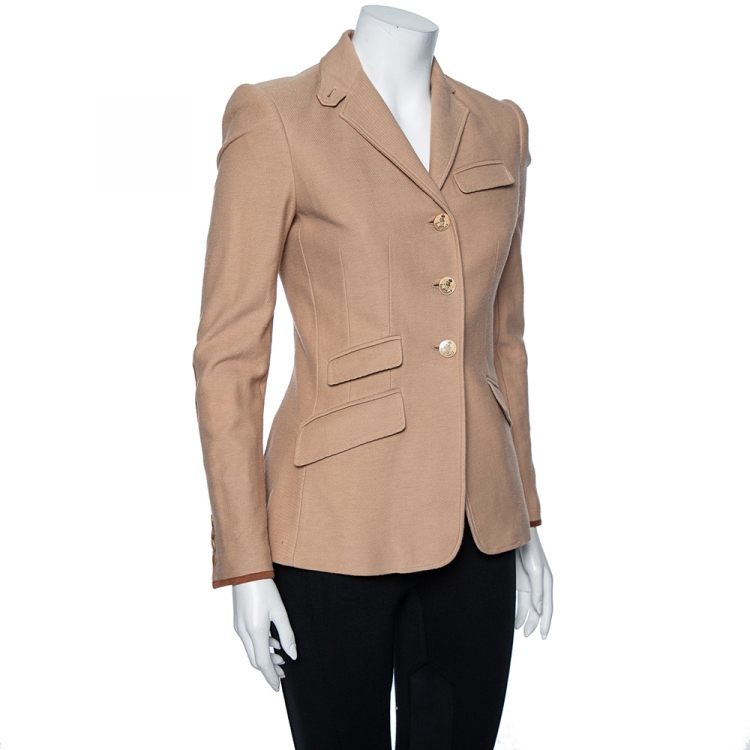 Pre Owned Ralph Lauren Beige Cotton Button Front Blazer S