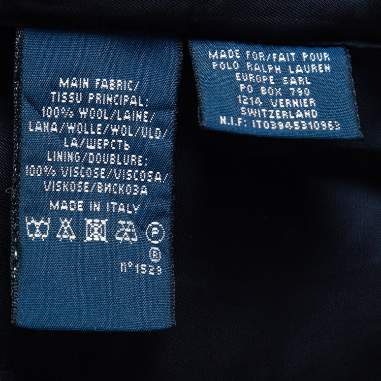 Pre Owned Ralph Lauren Navy Blue Patterned Wool Single Breasted Blazer L