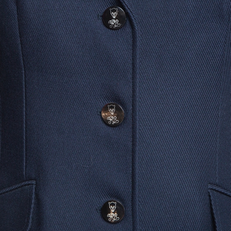 Pre Owned Ralph Lauren Navy Blue Patterned Wool Single Breasted Blazer L