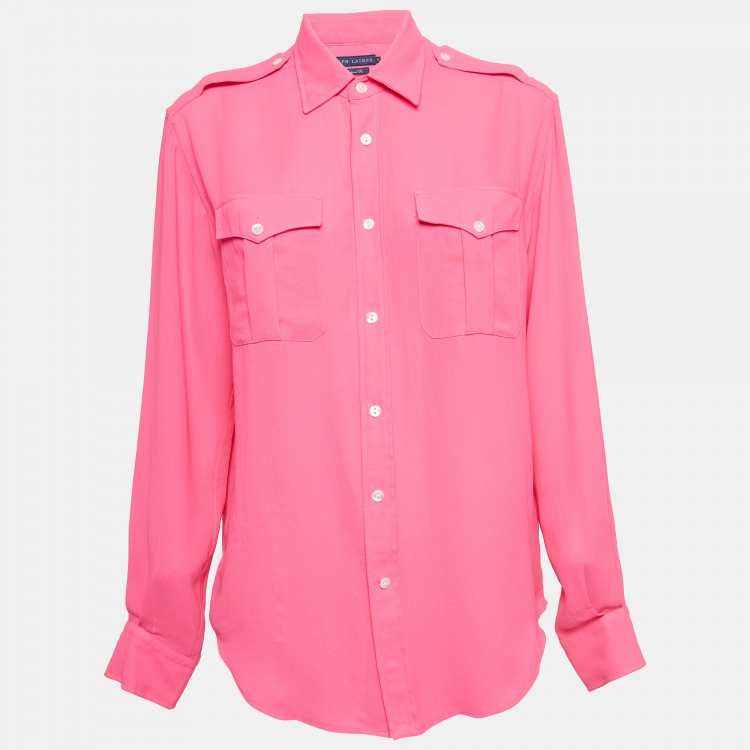 Pre Owned Ralph Lauren Pink Crepe Pocket Detail Shirt M